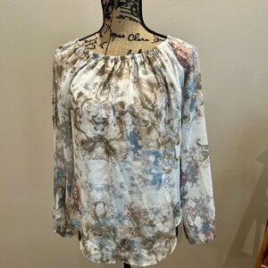 Joseph Ribkoff Floral Blouse in Blue and Cream 172601. Size 4